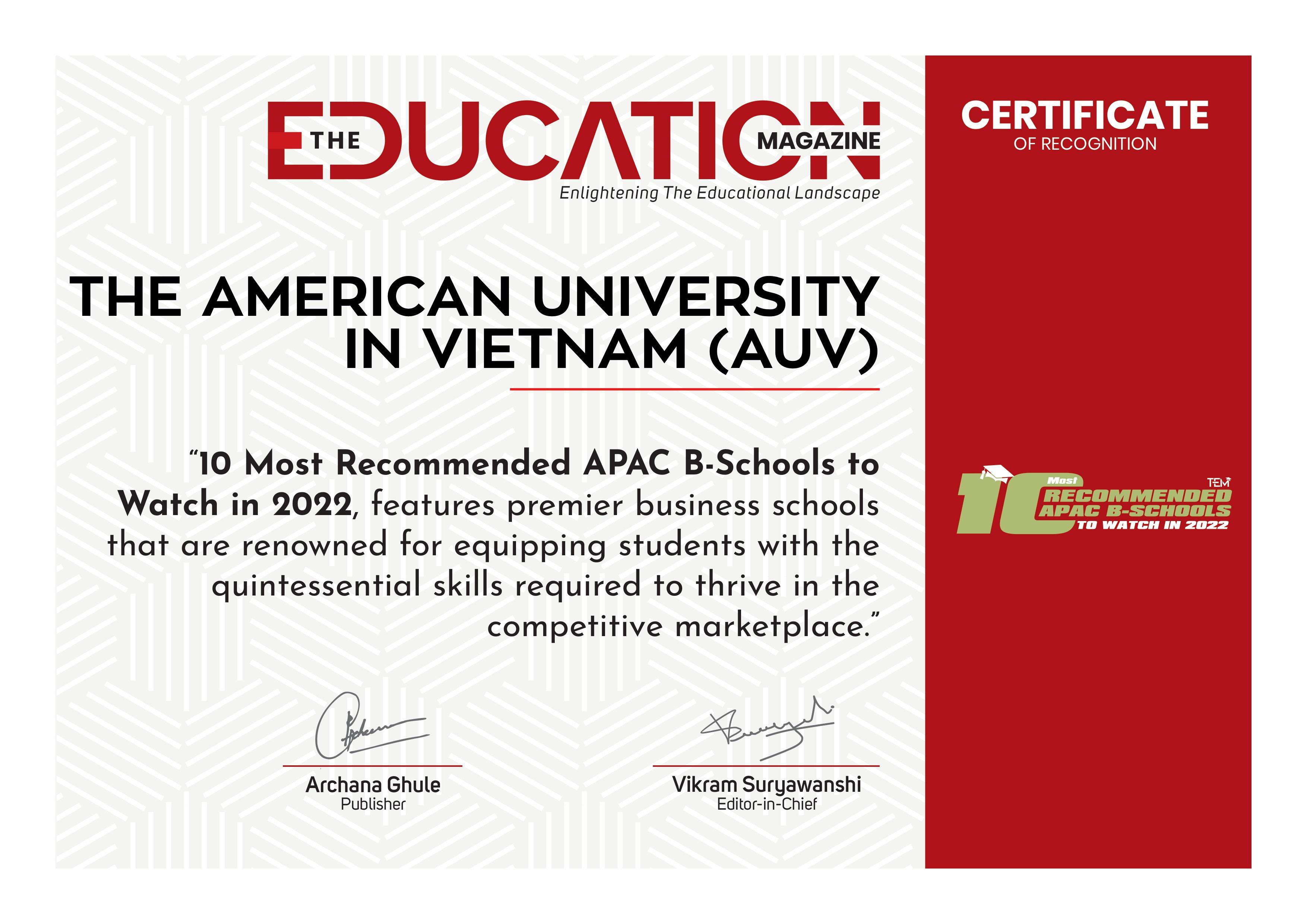 AUV - APU American Education System Reaffirm Their Reputation On The Academic Maps