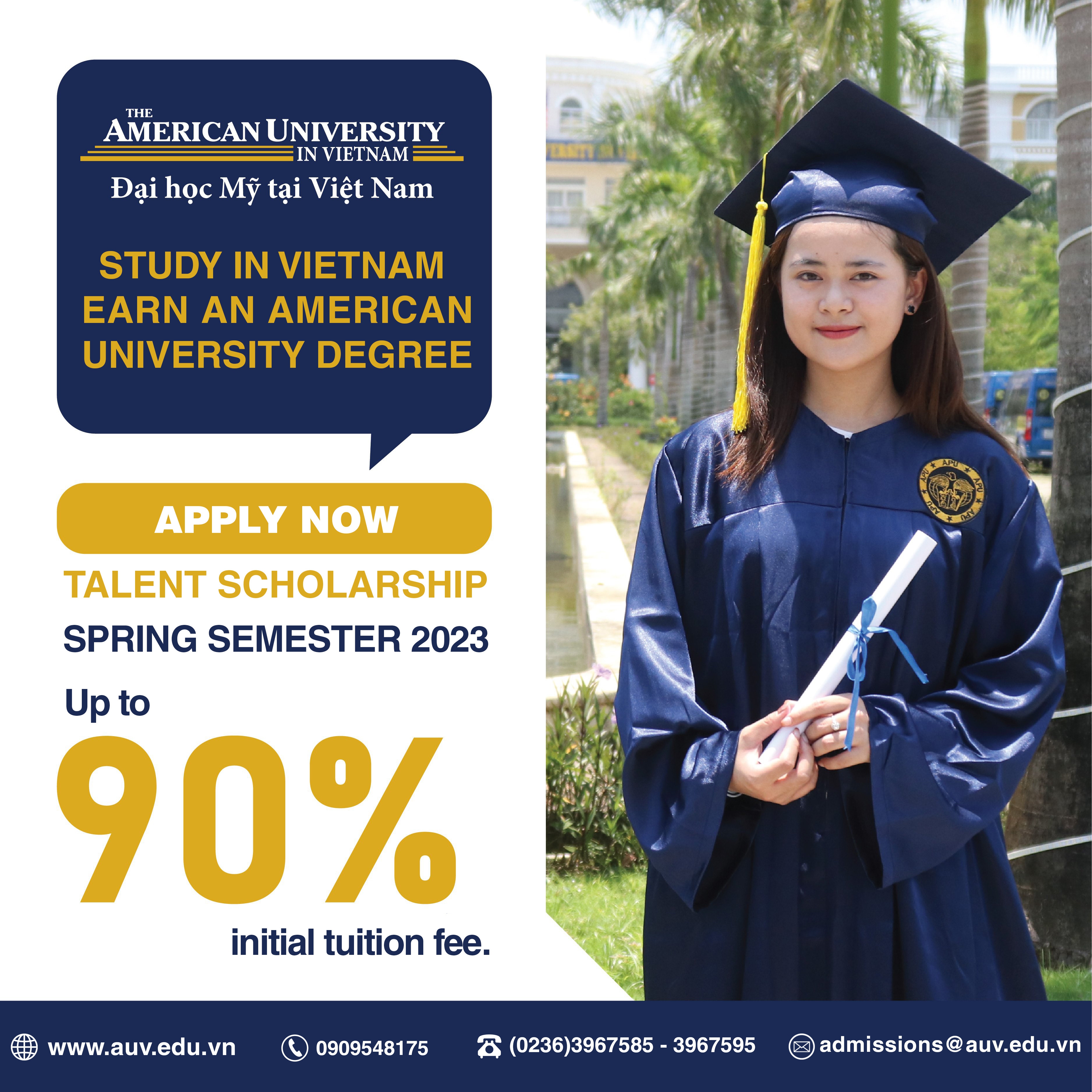 SPRING ENROLLMENT OF CLASS 2023 AT AUV - STUDY IN VIETNAM, GET AN AMERICAN UNIVERSITY DEGREE.